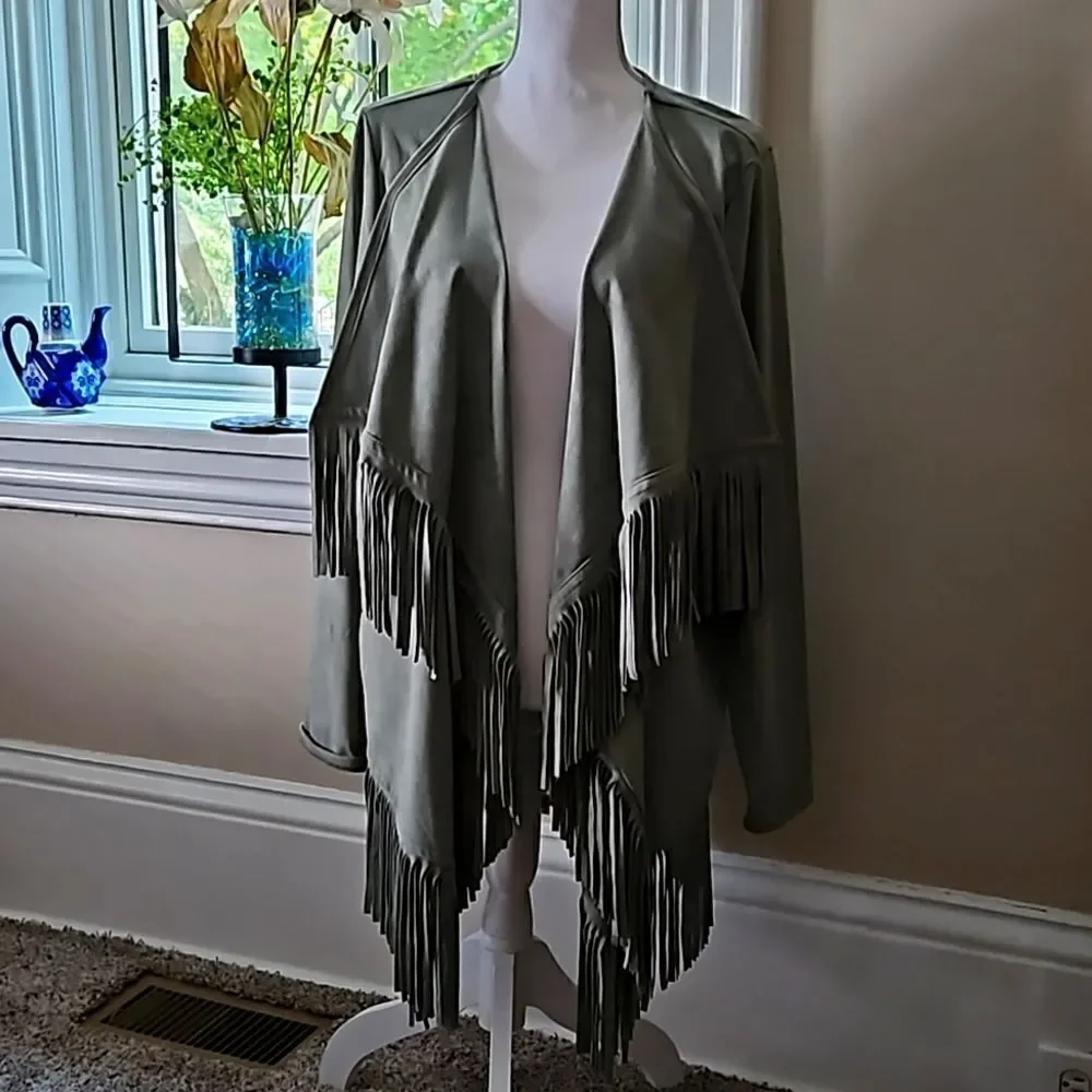 DG2 Green faux suede open lightweight jacket